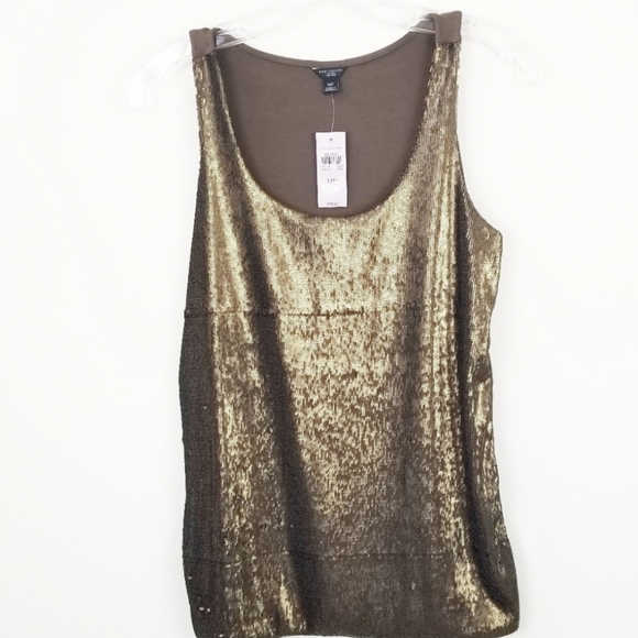 Ann Taylor Tops - ANN TAYLOR Gold Sequin Tank Top Size MP